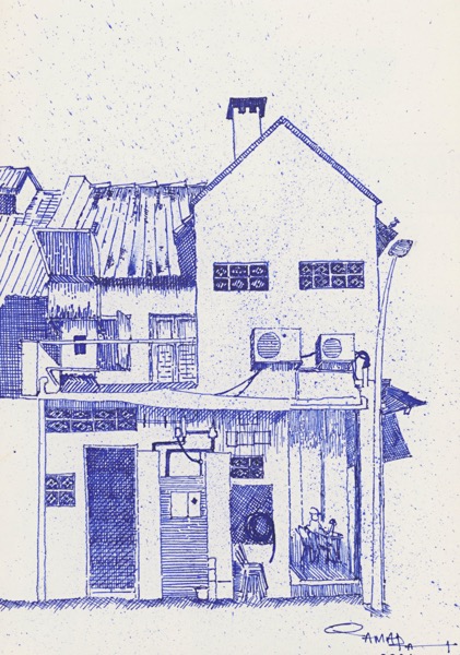 Fayidha shophouse in blue ink